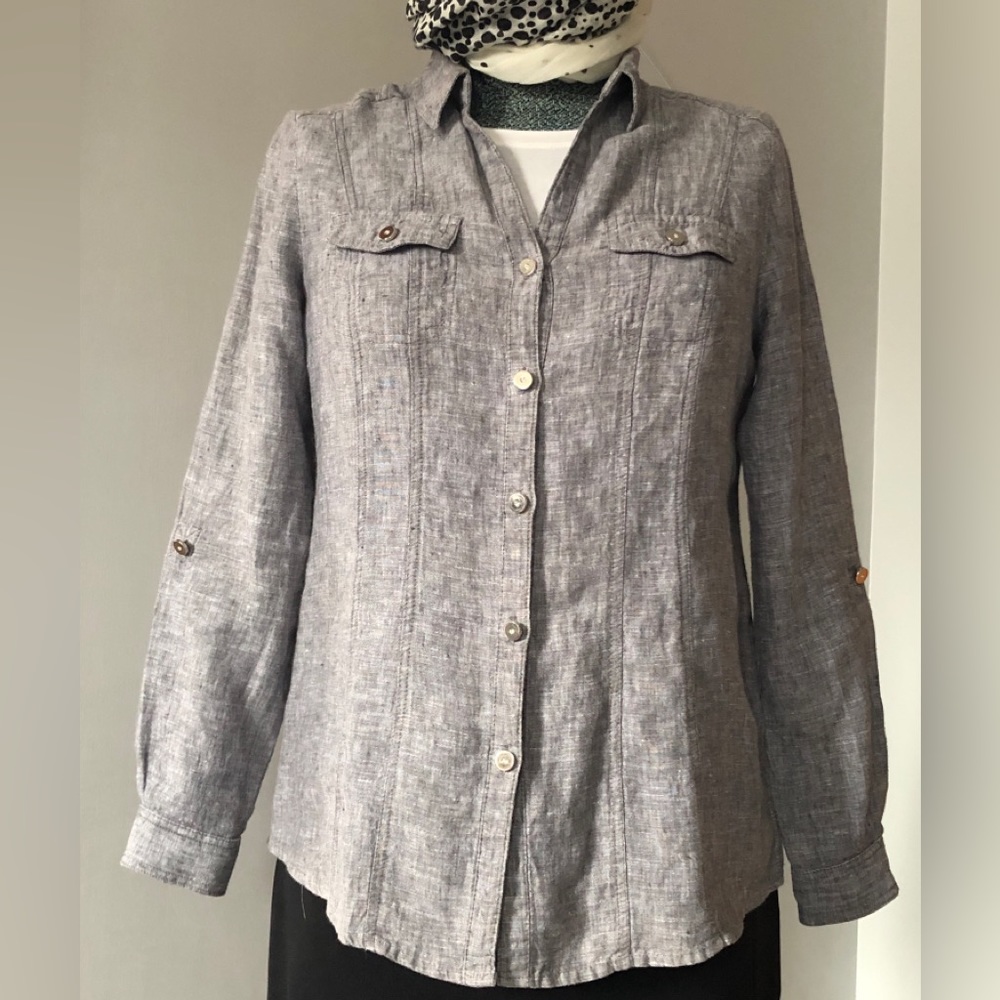 Grey 100% linen long sleeve top